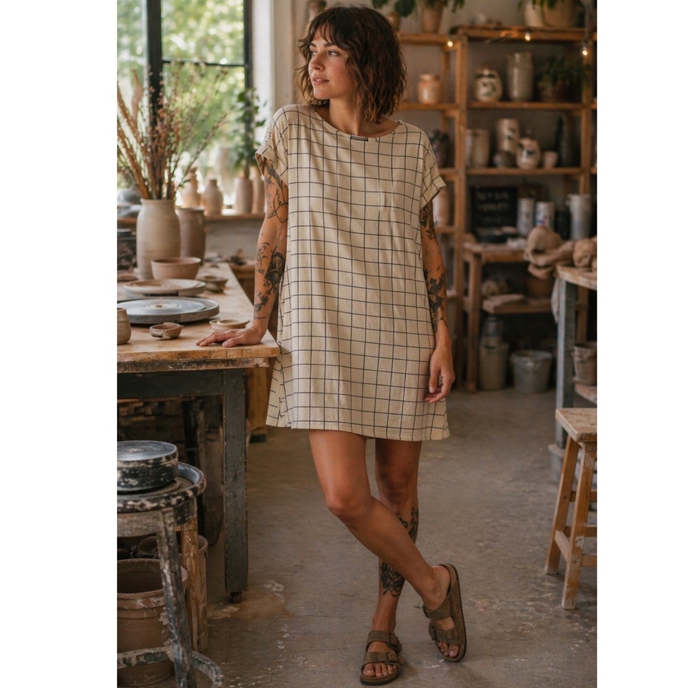 Altar Houseline‎ T-Shirt Dress Windowpane Women's Medium Mini PDX USA